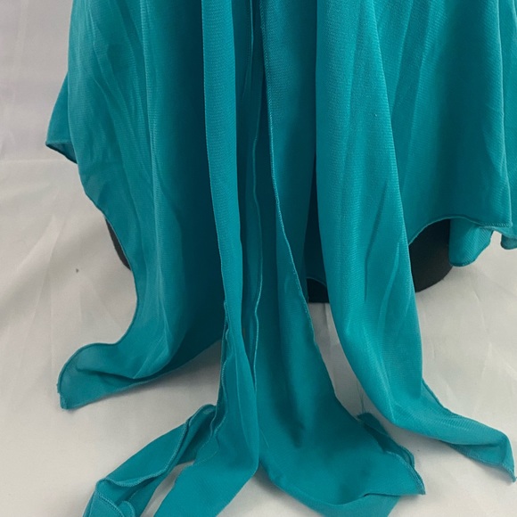 Next Era Couture Teal Layered Heart Neckline Spaghetti Strap Handkerchief Top - Picture 4 of 9